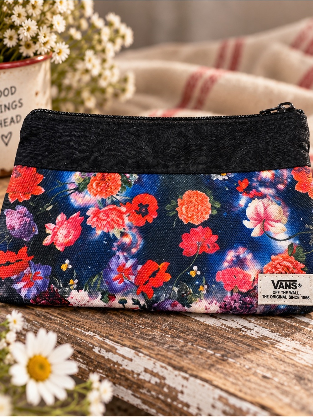 Vens Off The Wall Canvas Floral Zippered Makeup Pouch Pencil Case Bag